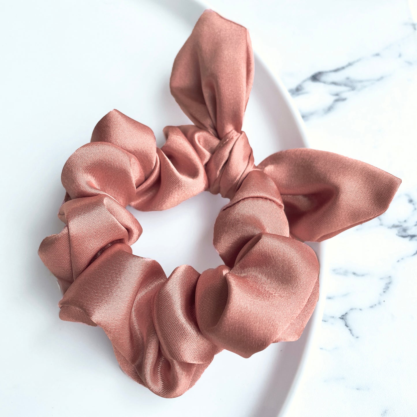 Peach satin scrunchie