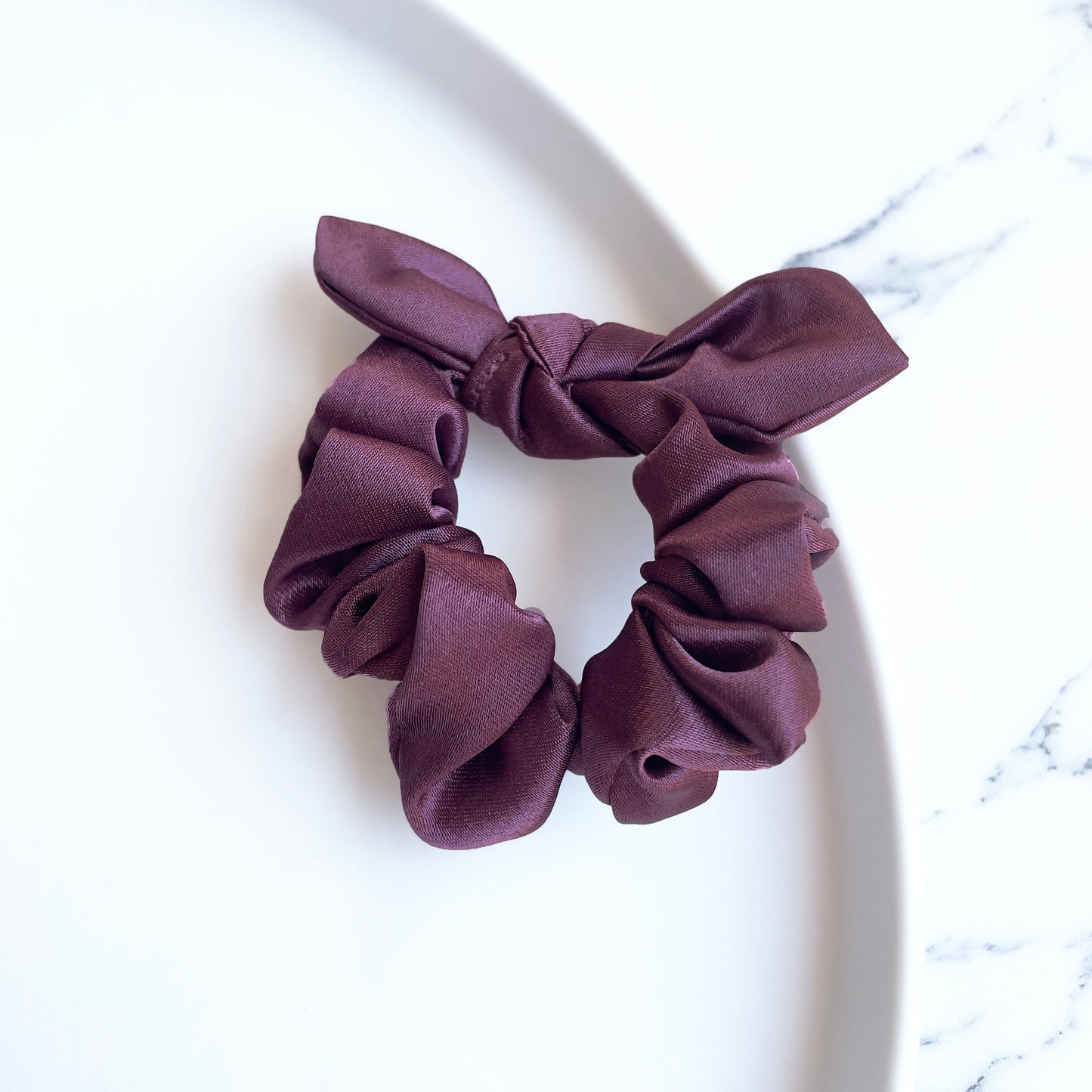 Deep mauve satin scrunchie