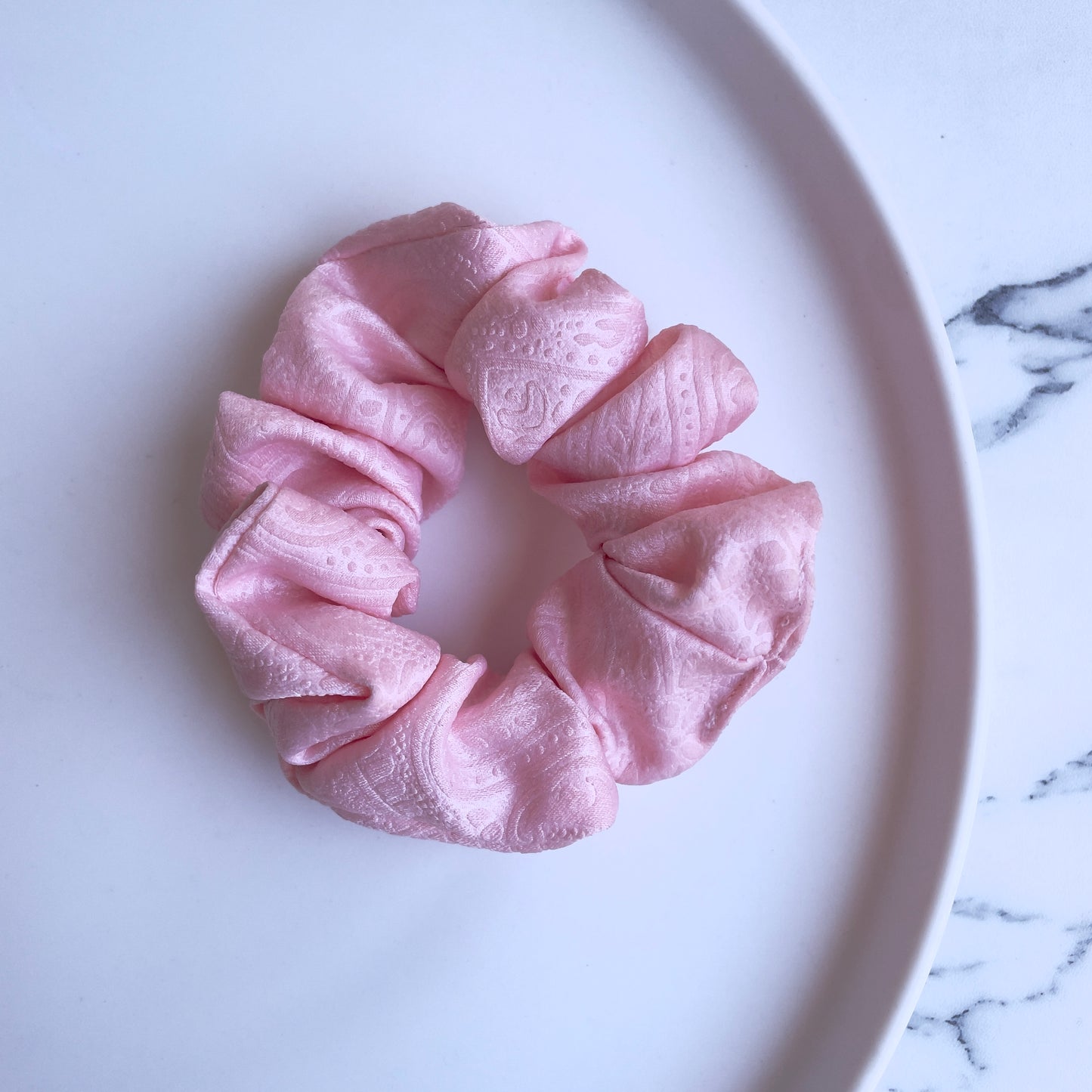 Baby pink fabric scrunchie