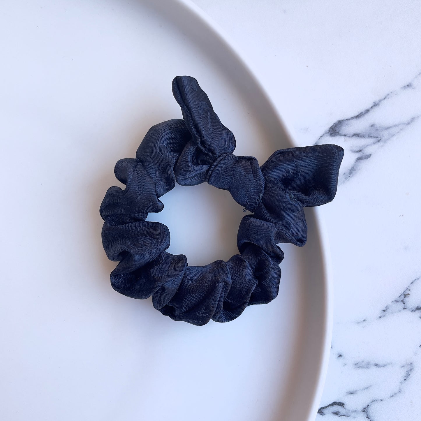 Navy jacquard scrunchie