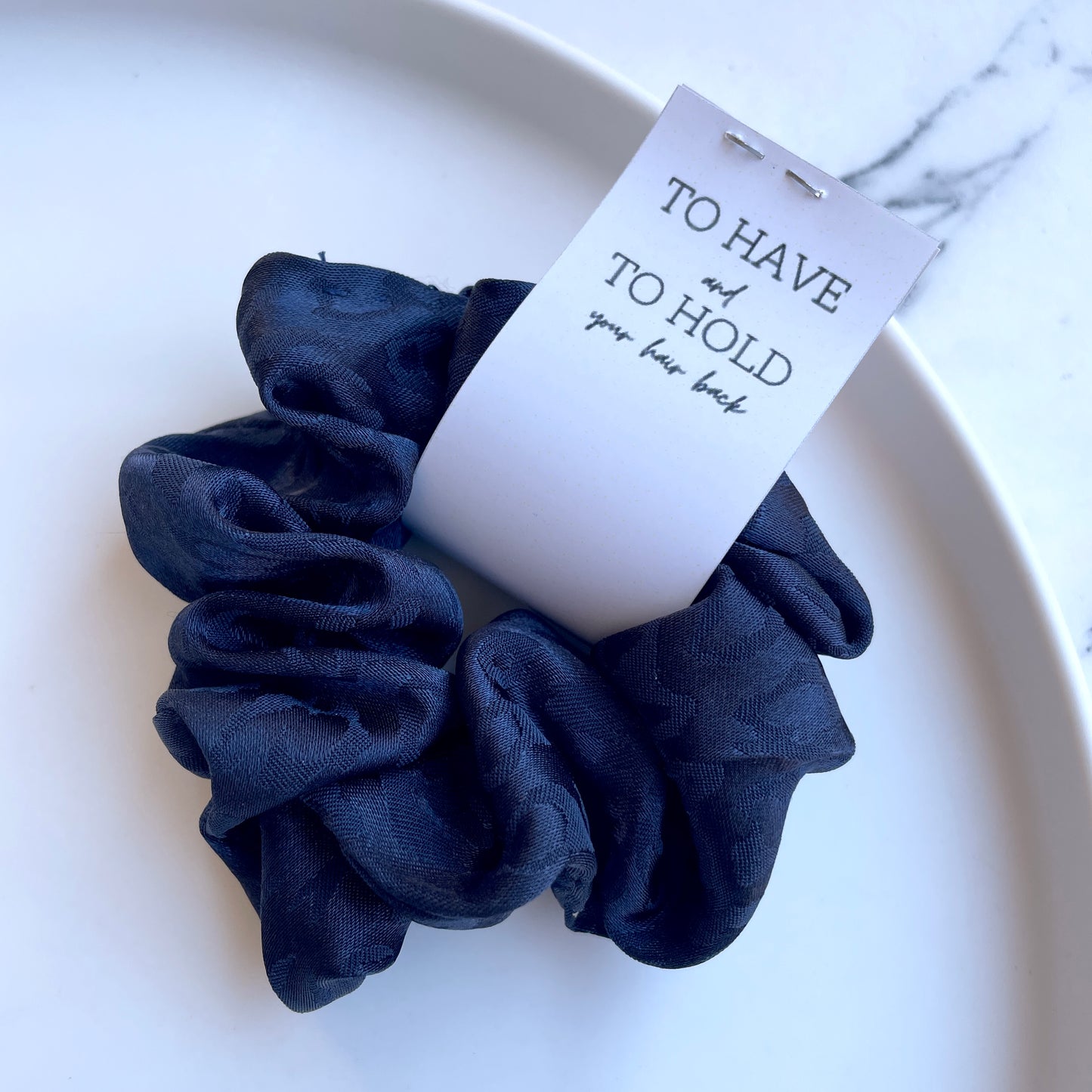 Navy jacquard scrunchie