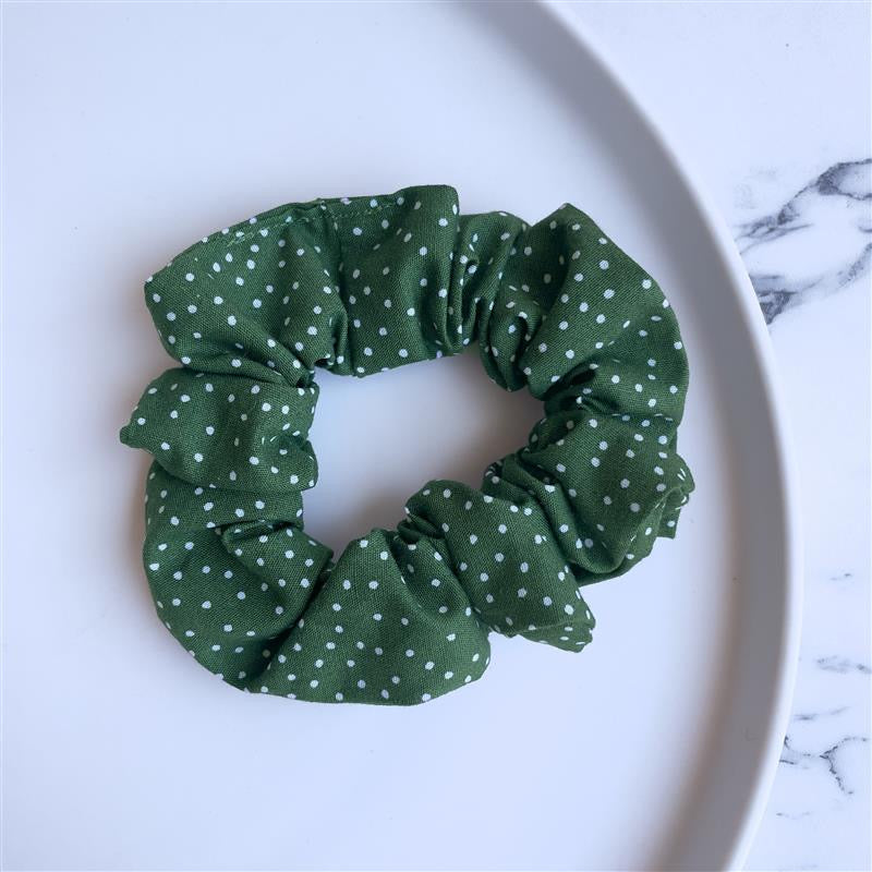 Green polkadot scrunchie