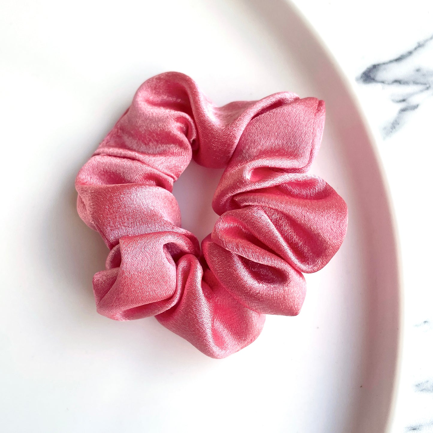 Pink coral satin scrunchie