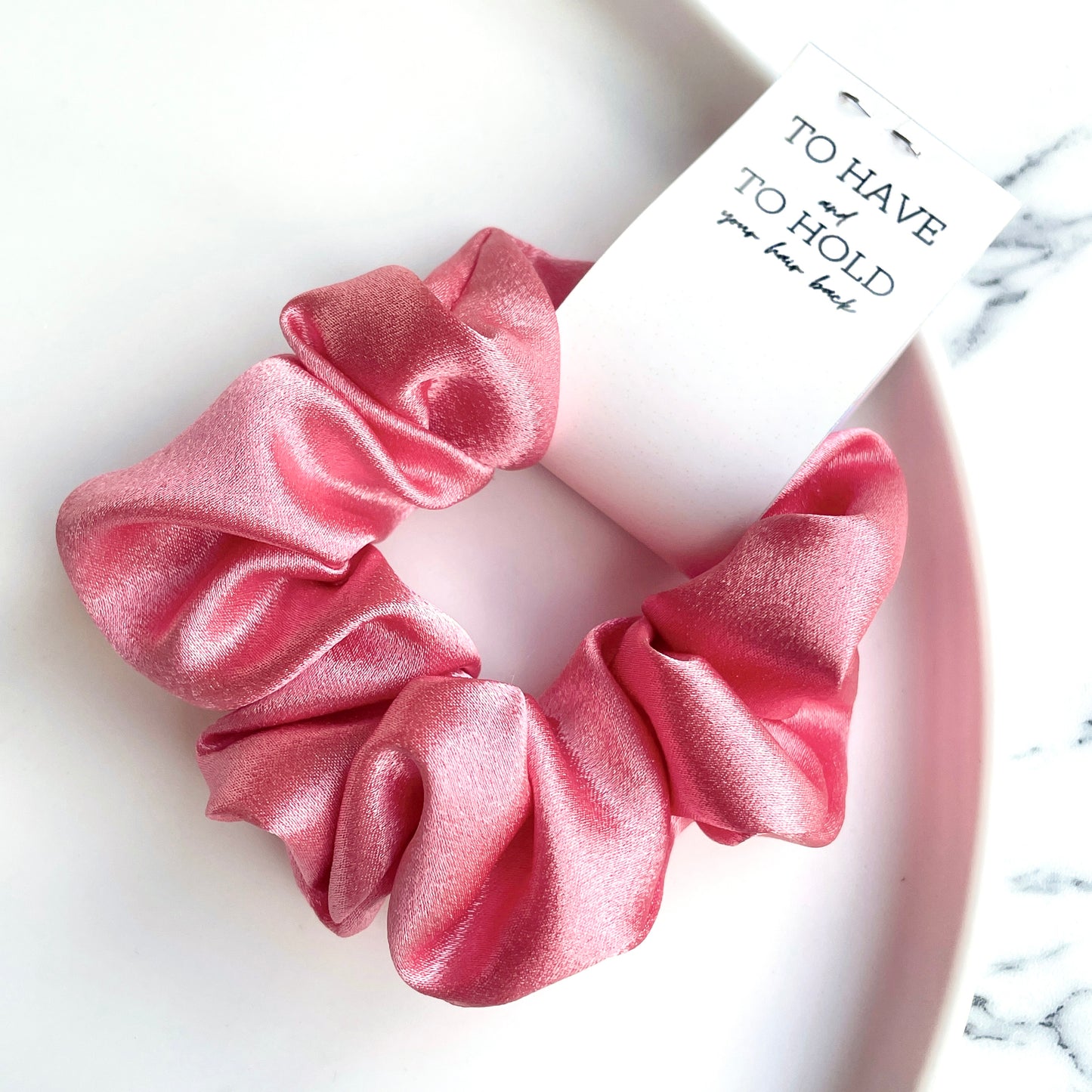 Pink coral satin scrunchie