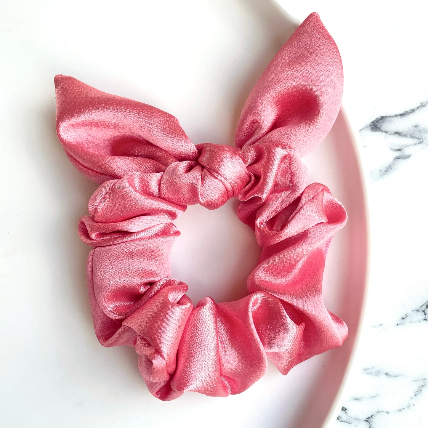 Pink coral satin scrunchie