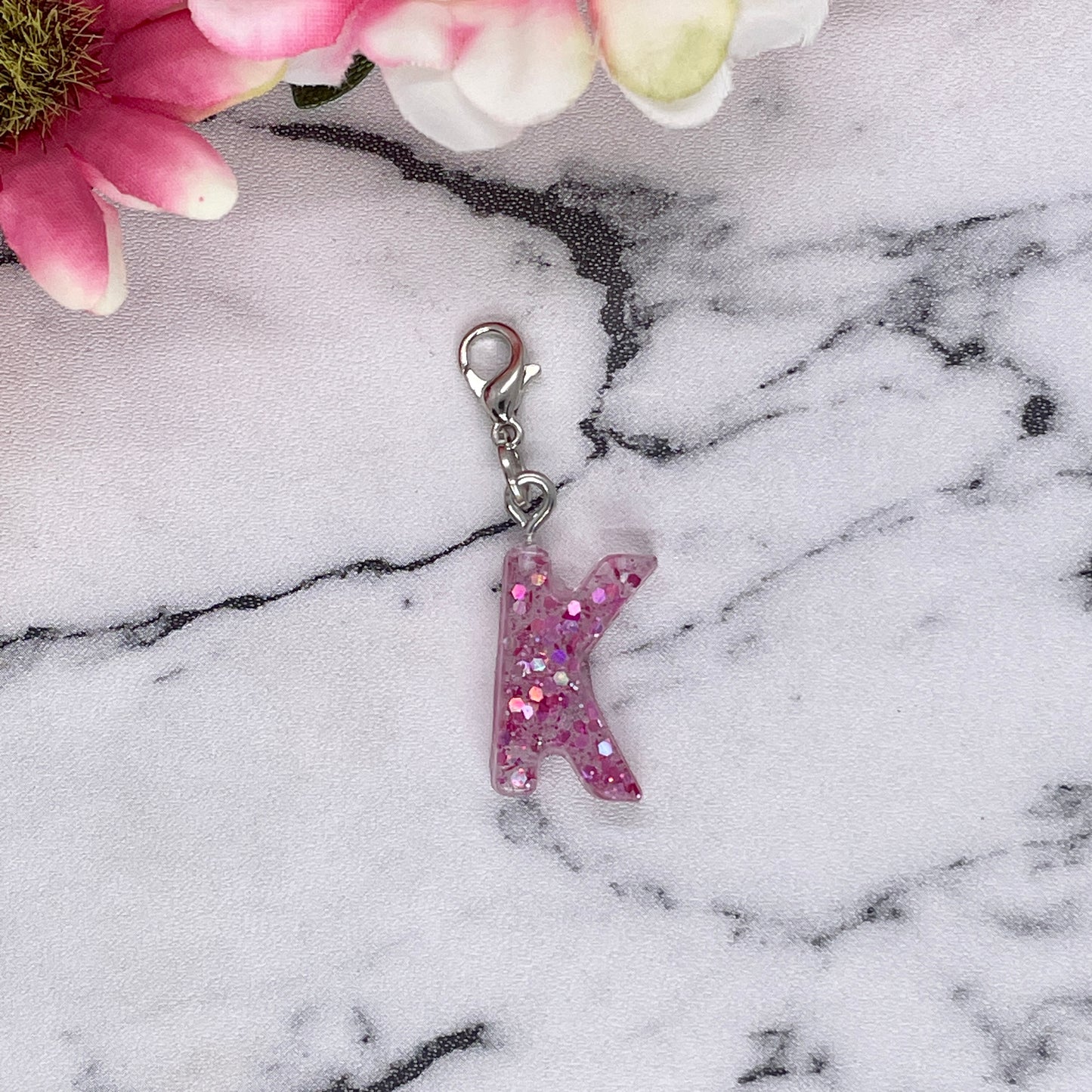 Pink Sparkles Small Letter Keychain