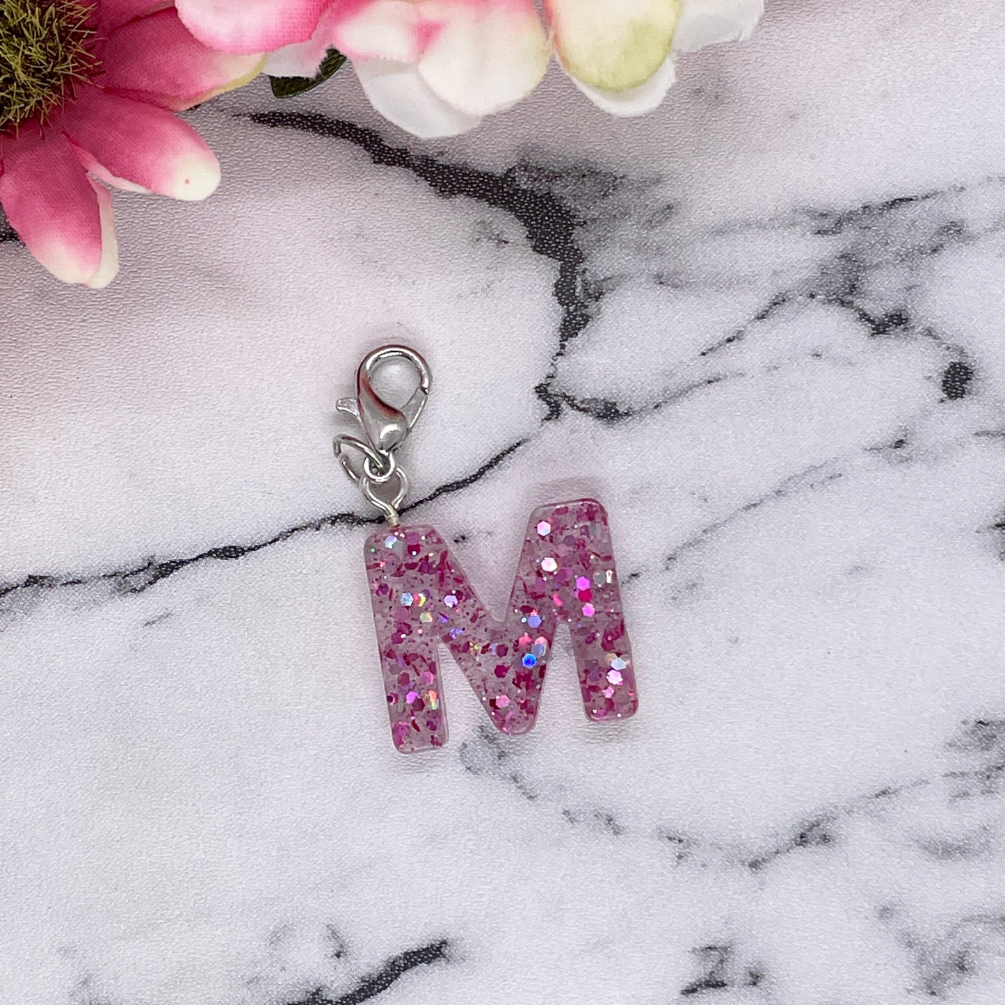 Pink Sparkles Small Letter Keychain