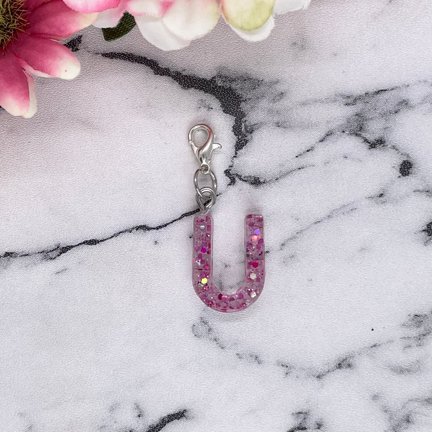 Pink Sparkles Small Letter Keychain