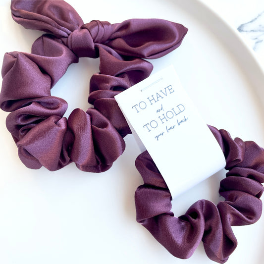 Deep mauve satin scrunchie