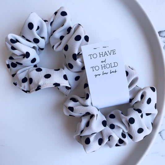 White polka dot scrunchie